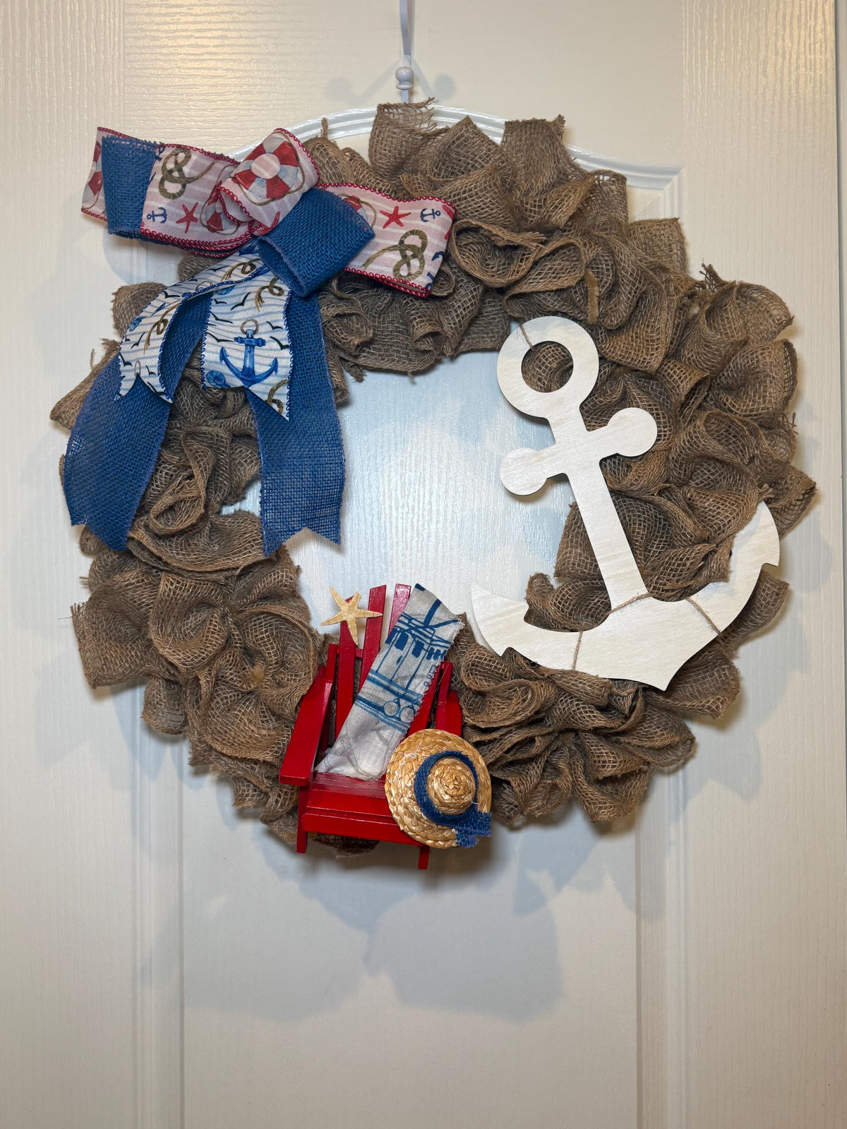 Coastal Burlap Wreath, Nautical Anchor, Adirondack Chair, Beach House Decor
