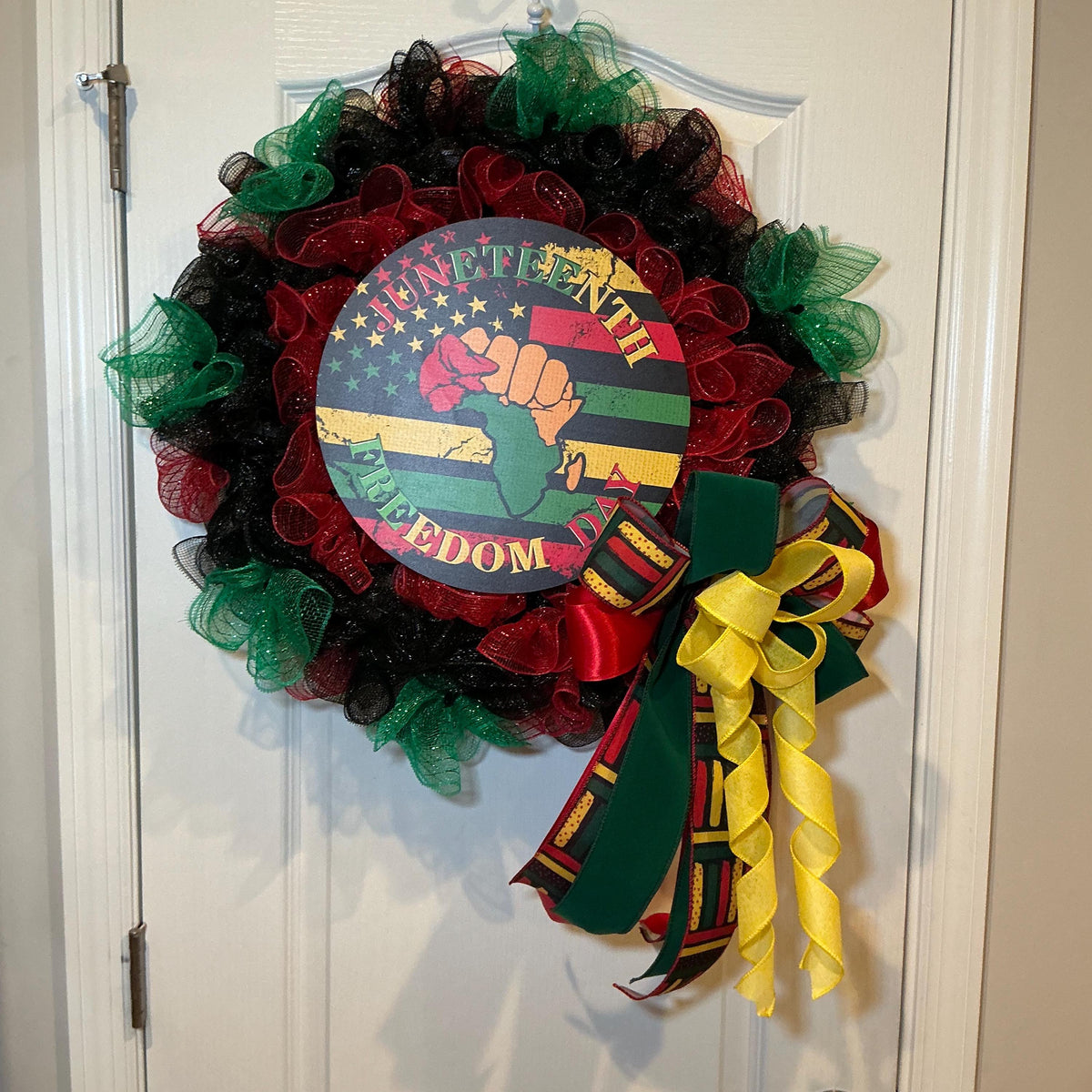 Juneteenth Freedom Day Wreath, Black Red Green Deco Mesh Wreath, Front Door Juneteenth Decor, African American Wreath, Freedom Day Gift
