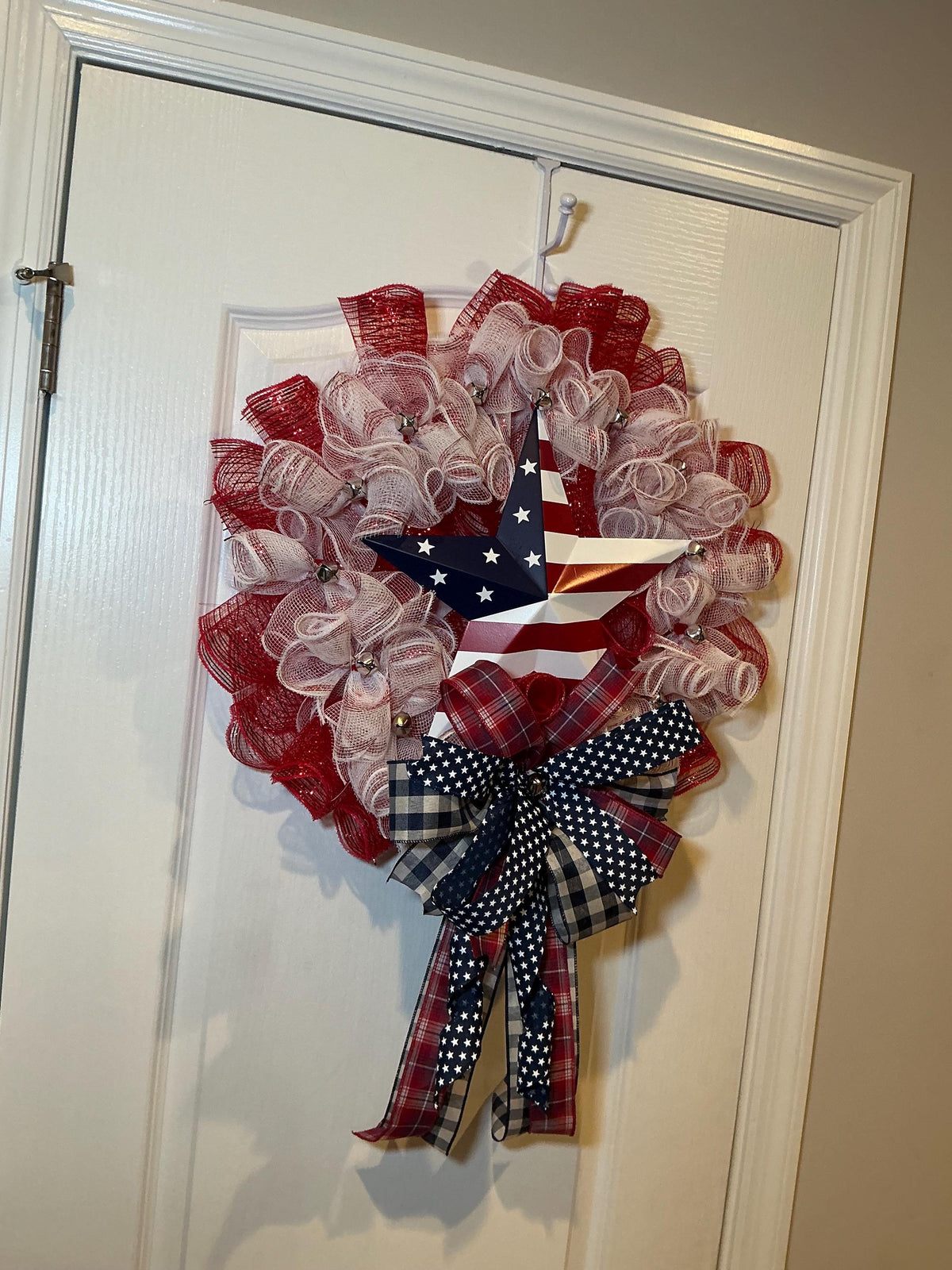 Fourth of July Wreath, American Flag Star, Red White Blue Deco Mesh, Patriotic Door Decor, Memorial Day Independence Day Wreath