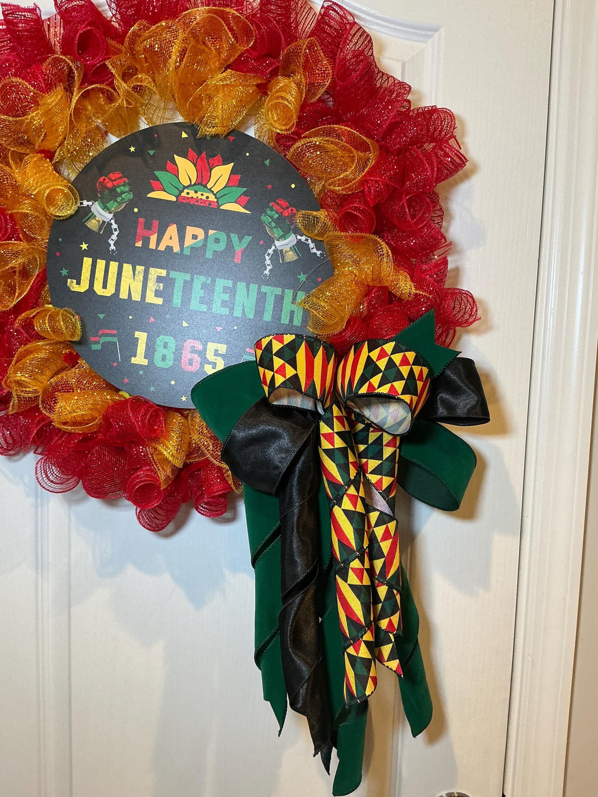 Happy Juneteenth 1865 Wreath, Kente Print Red Gold, African American Heritage June 19 Gift