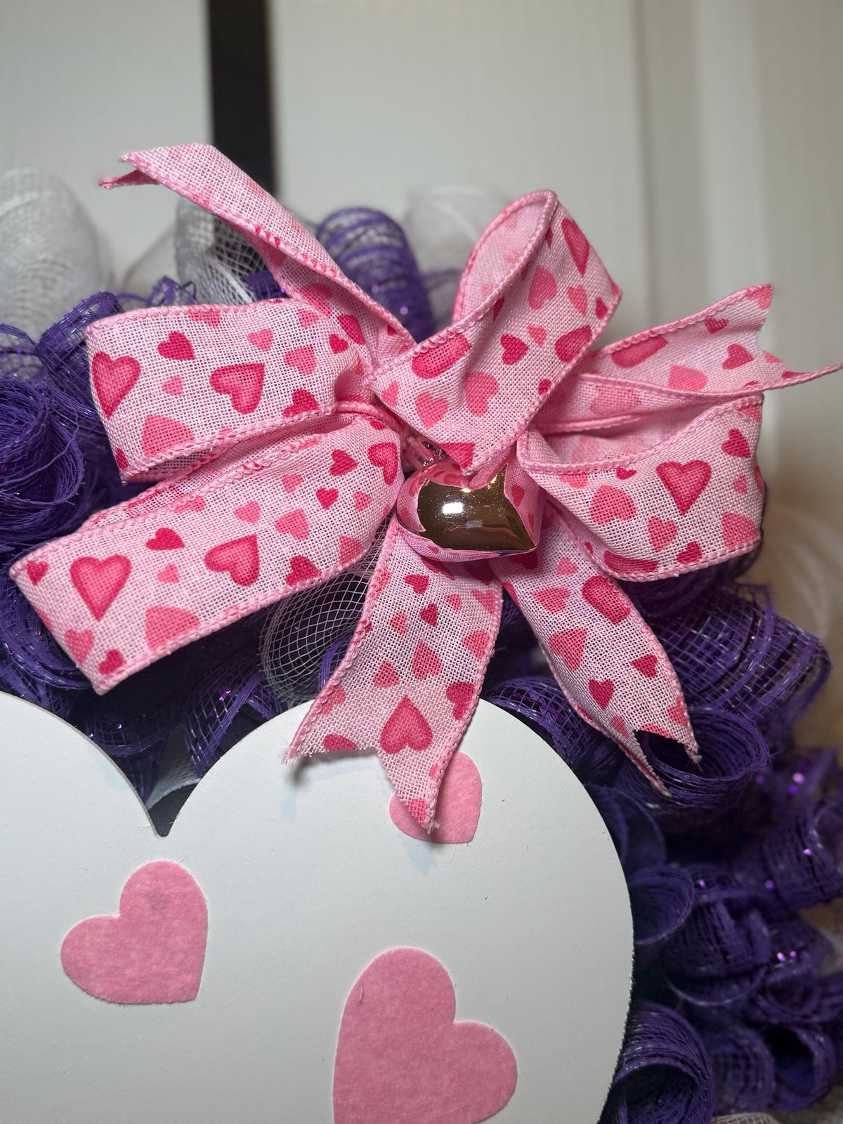 Valentin’s Day Heart Wreath, Purple and  Pink Door Decor , Romantic Mesh Front Door Decoration