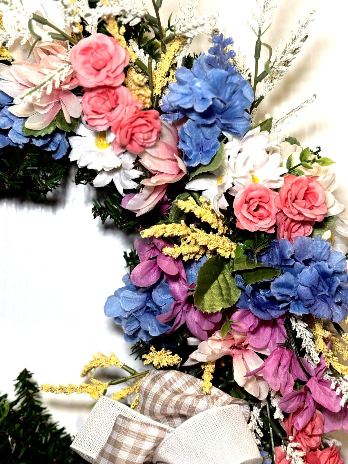 Coral Rose Farmhouse Wreath, Asymmetrical Spring Door Decor, Floral Hanger