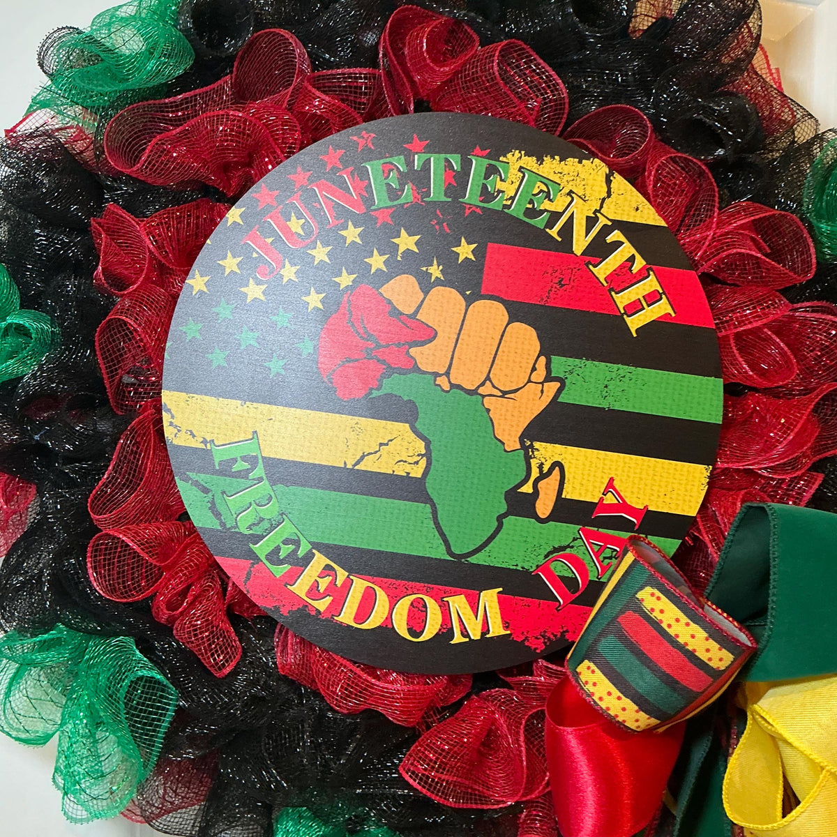 Juneteenth Freedom Day Wreath, Black Red Green Deco Mesh Wreath, Front Door Juneteenth Decor, African American Wreath, Freedom Day Gift