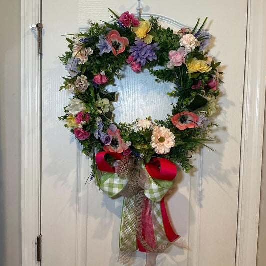 English Garden Wreath, Boxwood Front Door Decor, Colorful Cottage Garden Floral Decor