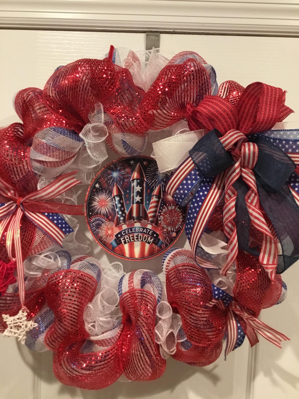 Celebrate Freedom Americana Door Sign, Red White Blue Fourth of July Decor