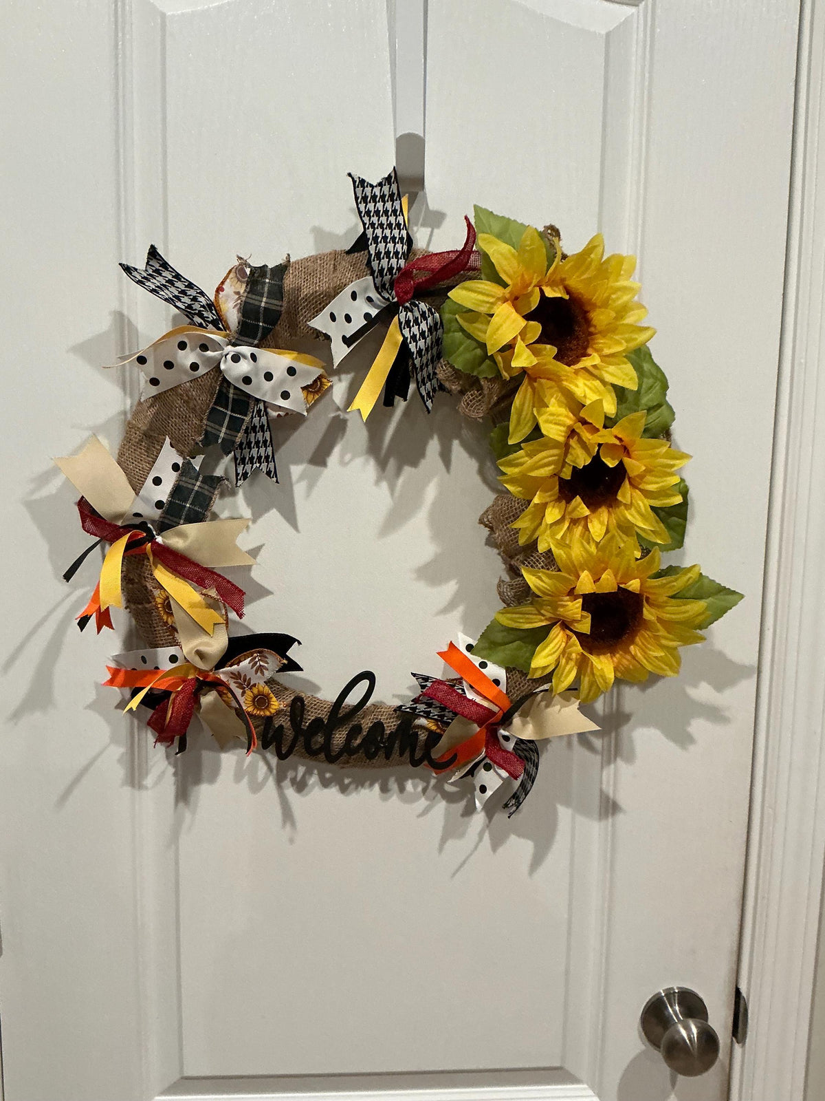 Sunflower Welcome Wreath, 18 Inch Burlap Farmhouse Door Decor for Summer Fall