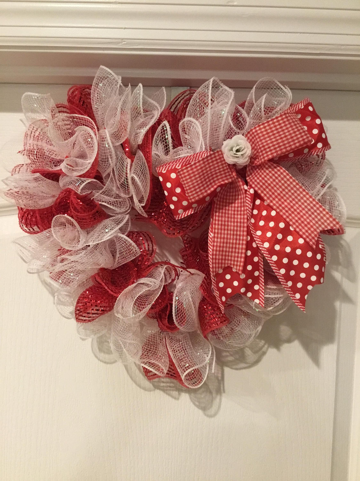Little Miss  Valentine  Heart Wreath/  Pancake Wreath  Storm Door Wreath/ Deco Mesh Front Door Decor /Handmade Heart Wreath