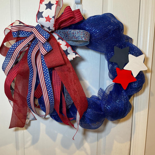 Americana Front Door Wreath, Fourth of July Celebrate Freedom Sign, Red White Blue, Deco Mesh Wreath, Memorial Day, Independence Day