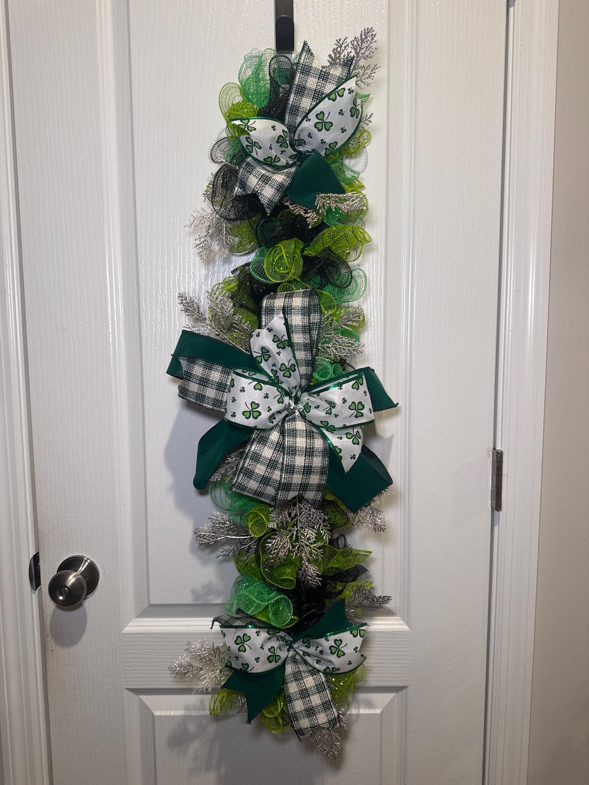 St. Patrick's Day Lucky Swag/  Green Plaid Clover Door Decor