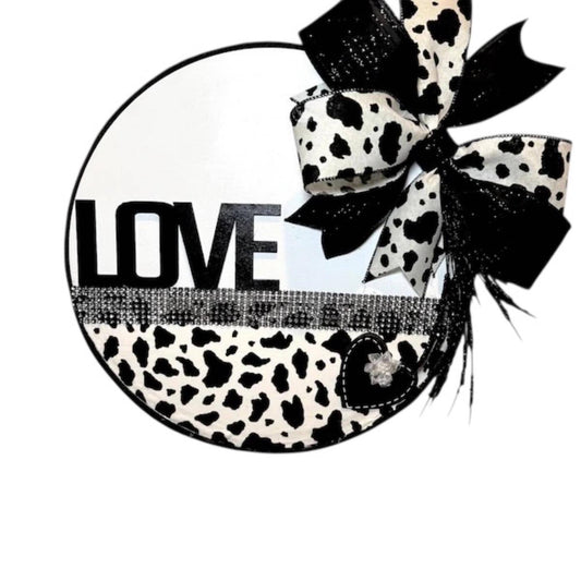 Western Chic Cow Print LOVE Door Hanger - Rhinestone Farmhouse Decor
