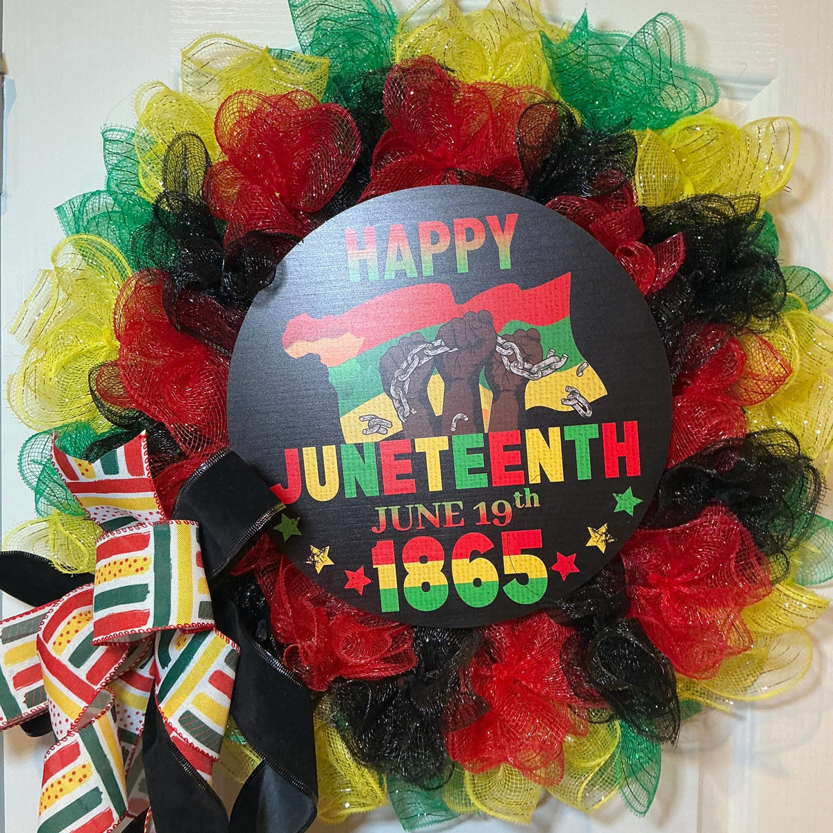 Globe Sign Juneteenth Wreath, Freedom Day 1865 Black Red Green Gold, June 19th Handmade Gift