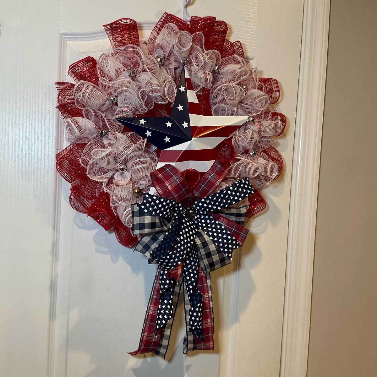 Fourth of July Wreath, American Flag Star, Red White Blue Deco Mesh, Patriotic Door Decor, Memorial Day Independence Day Wreath