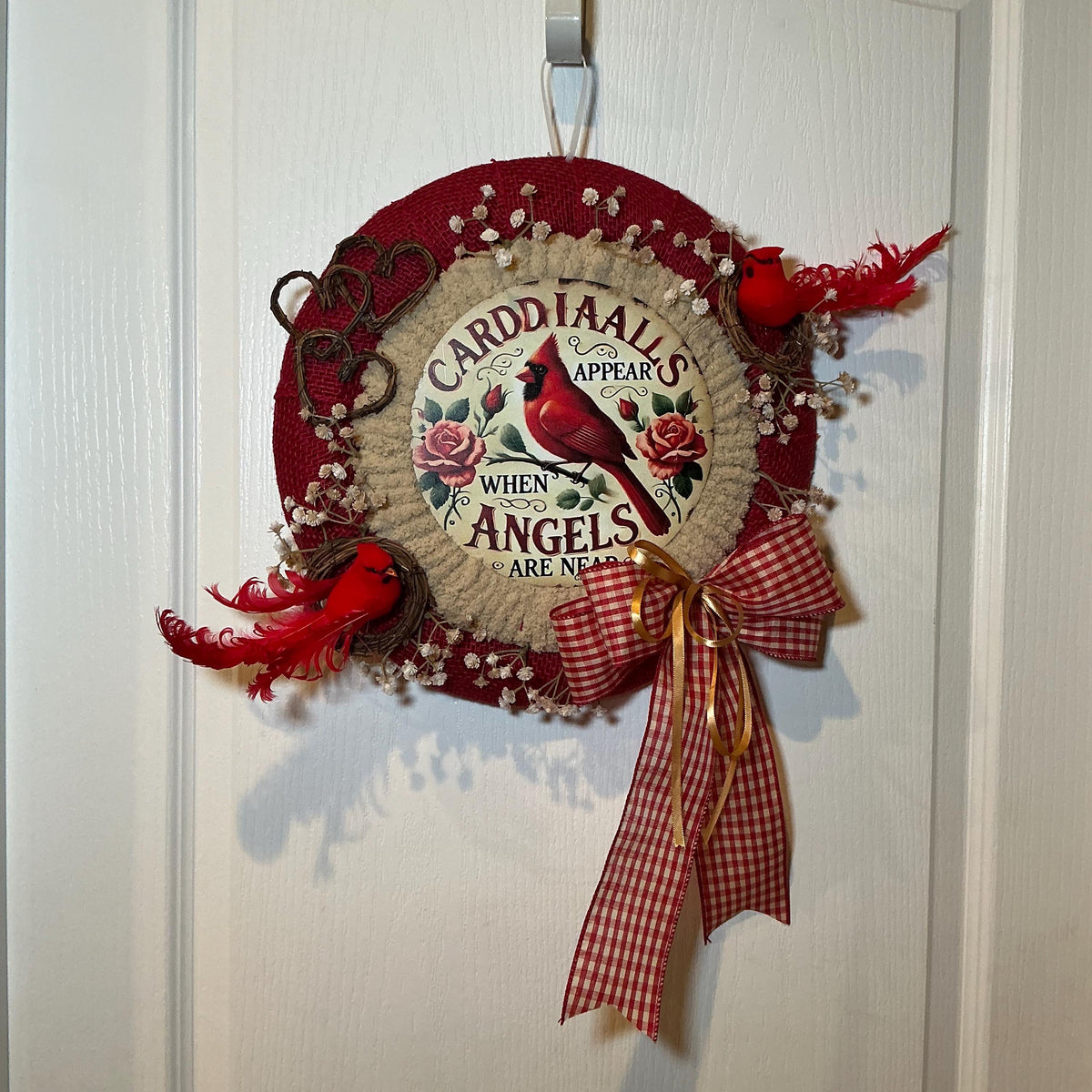 Cardinal Memorial Wreath, Sympathy Faith Gift, Cardinals Appear When Angels Are Near, Front Door Decor.