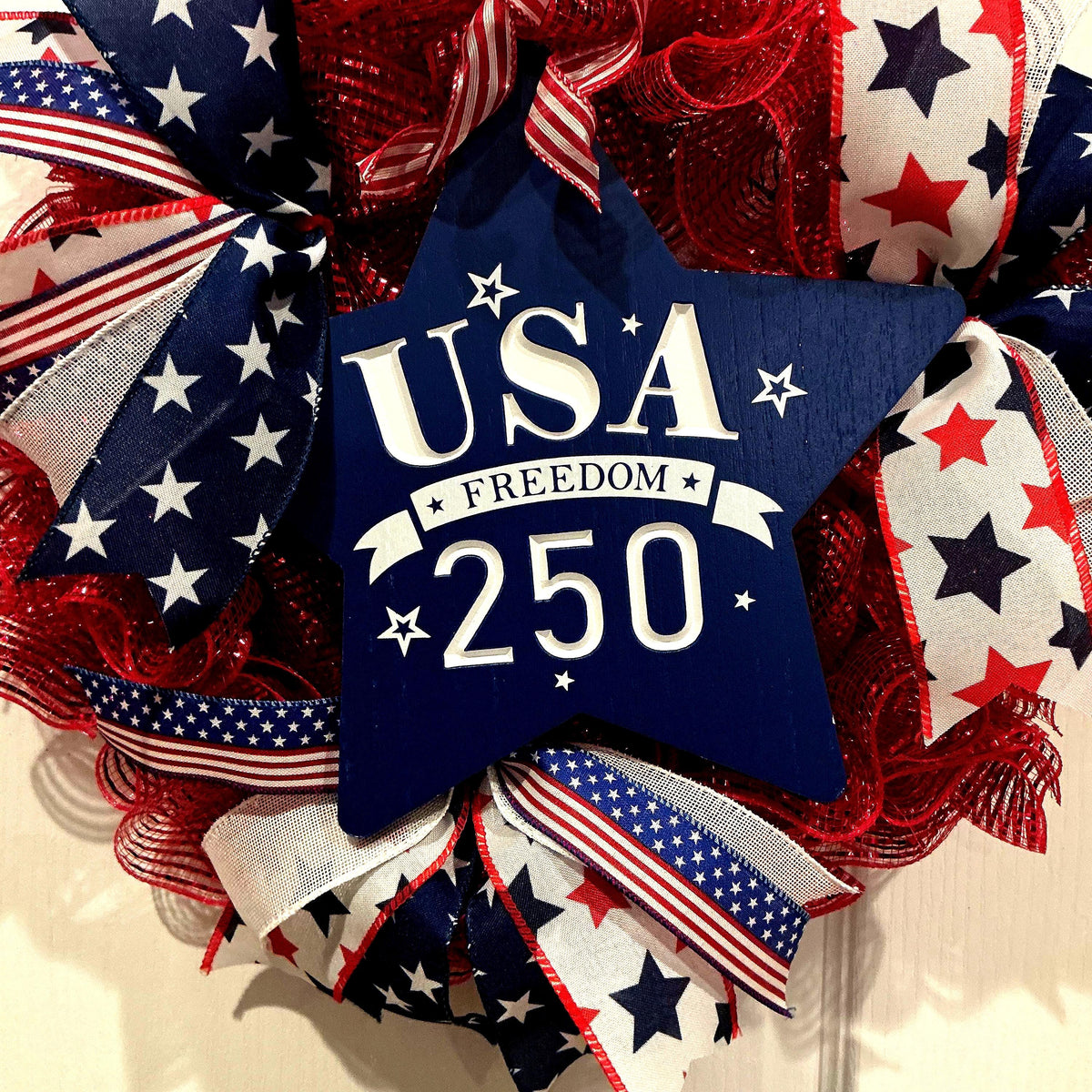 USA 250th Anniversary Wreath, Red White Blue Americana Front Door Decor