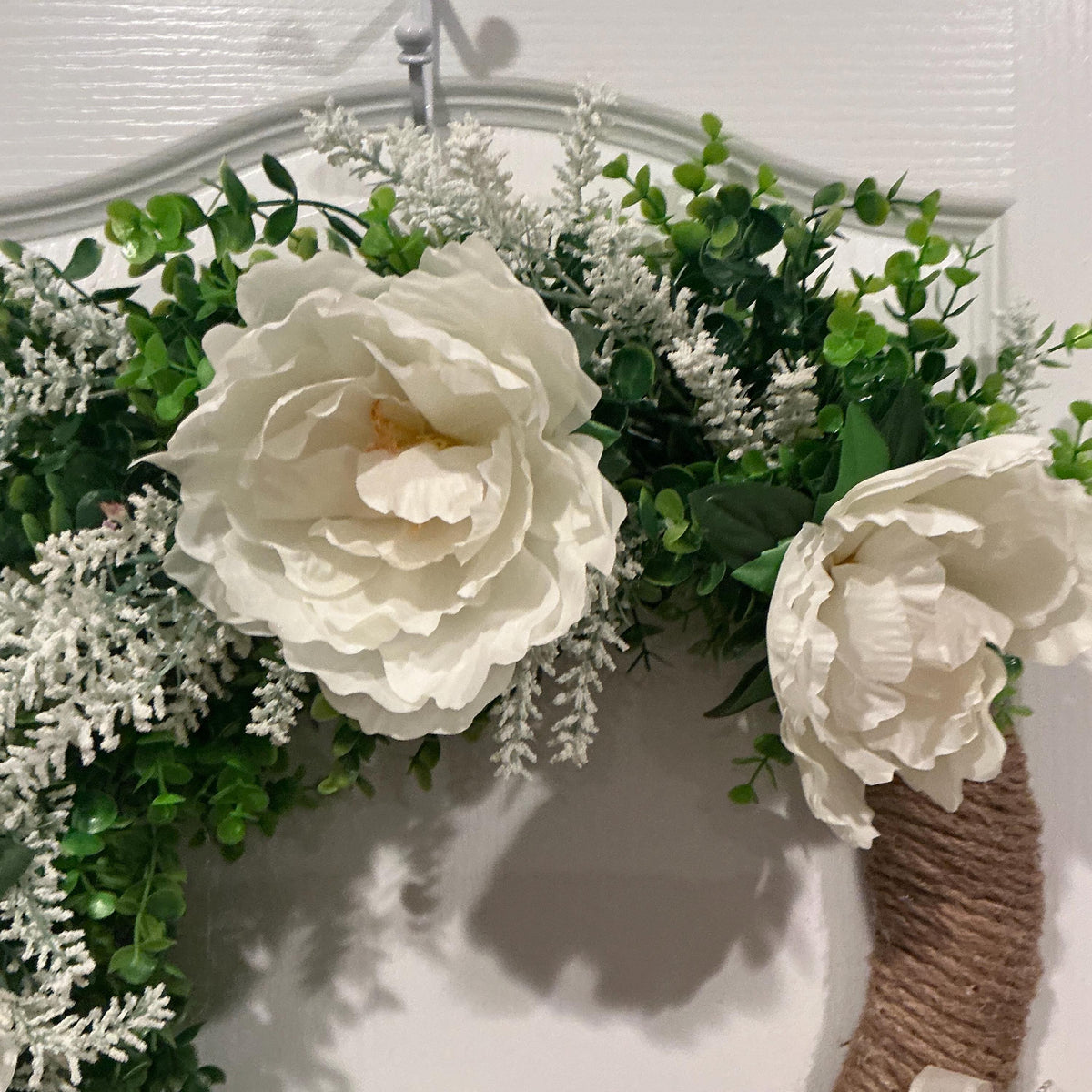 White Peony Wreath, Boxwood Ivory Bow Bridal Decor, Wedding Front Door Multi Purpose Elegance