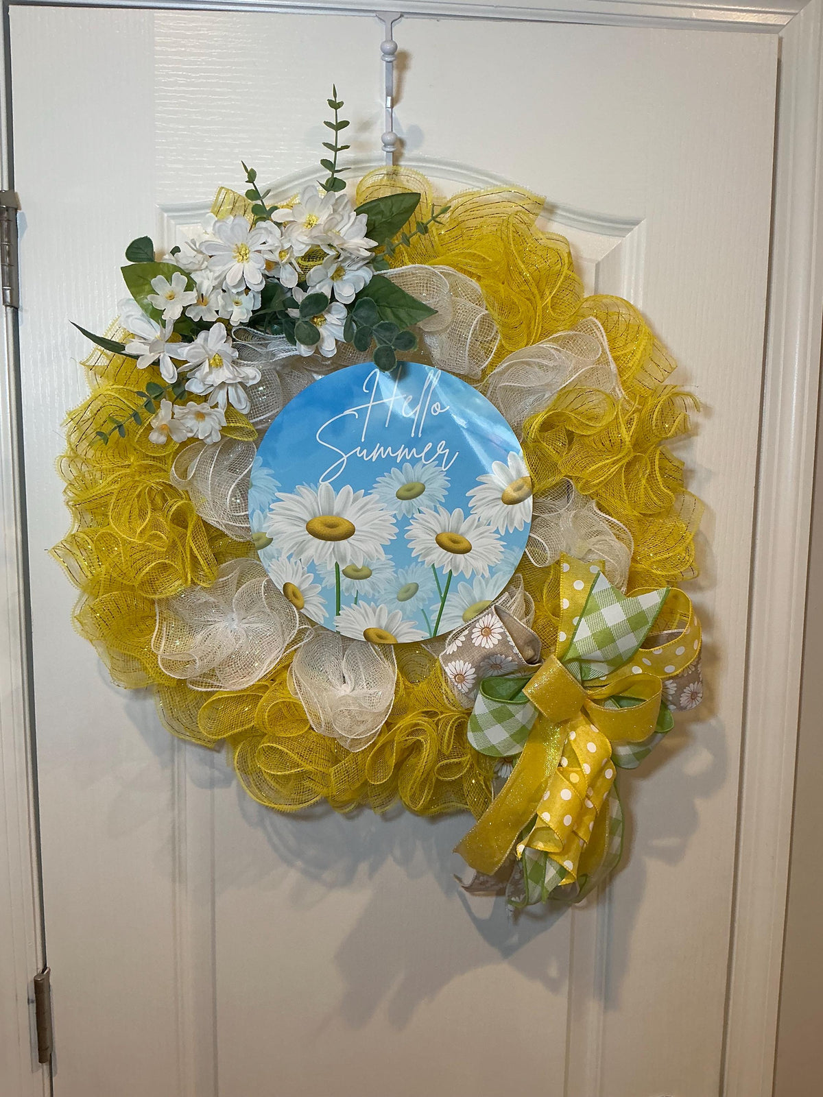 Daisy Hello Summer Wreath, Yellow Farmhouse Front Door Decor