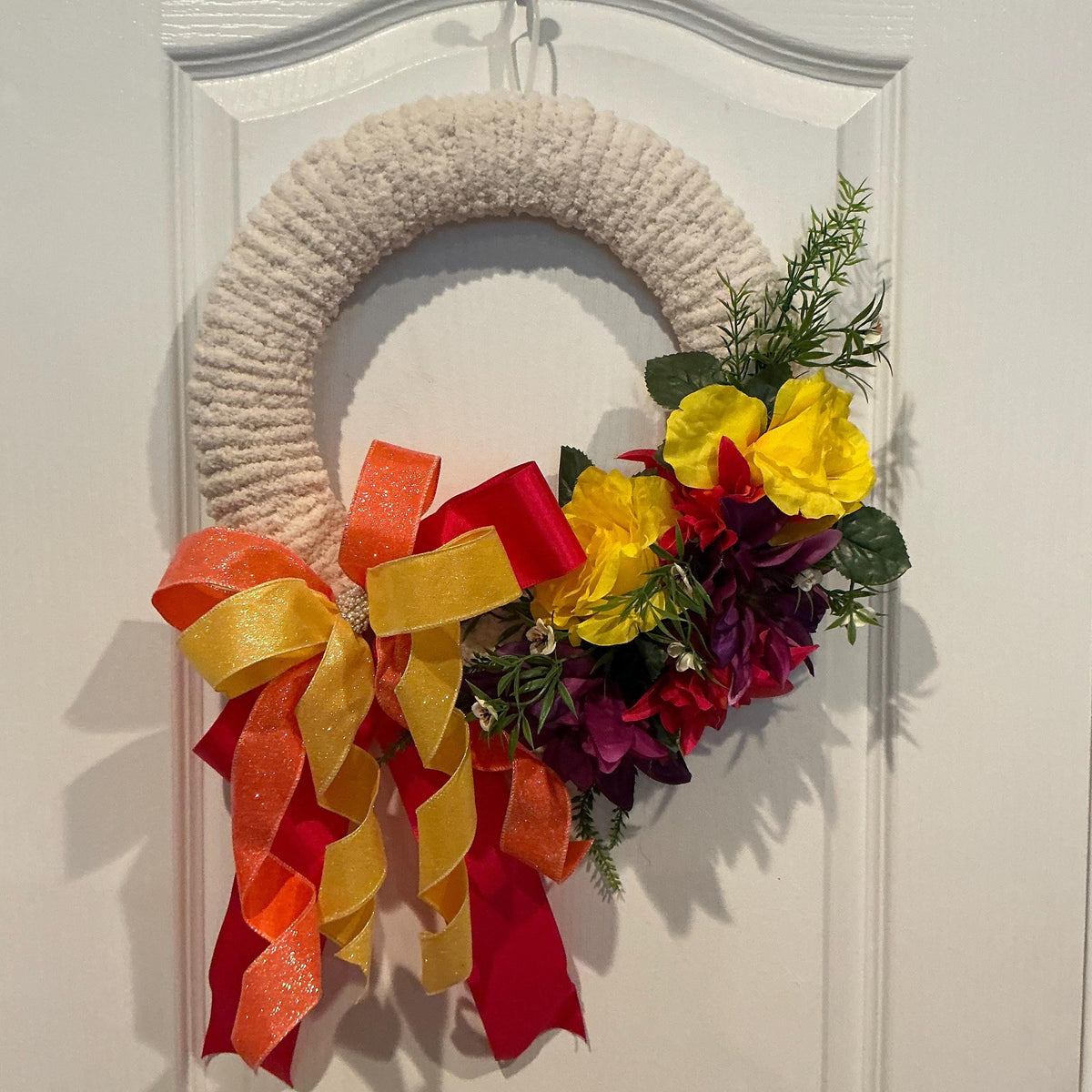 Summer Door Wreath, Yarn Wreath, Yellow Rose Wreath, Front Door Wreath, Floral Summer Wreath, Farmhouse Summer Wreath, Housewarming Gift
