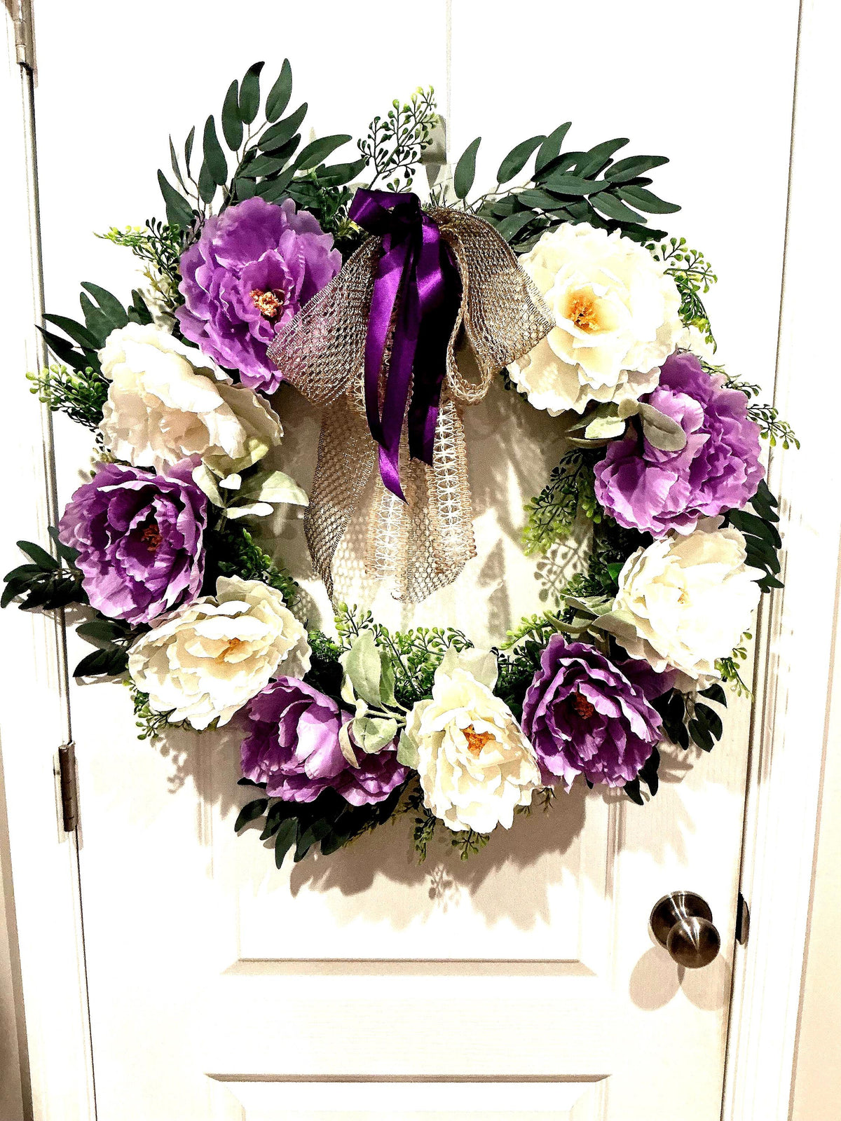 20 Inch Lavender Cream Peony Wreath, Elegant Floral Front Door Decor