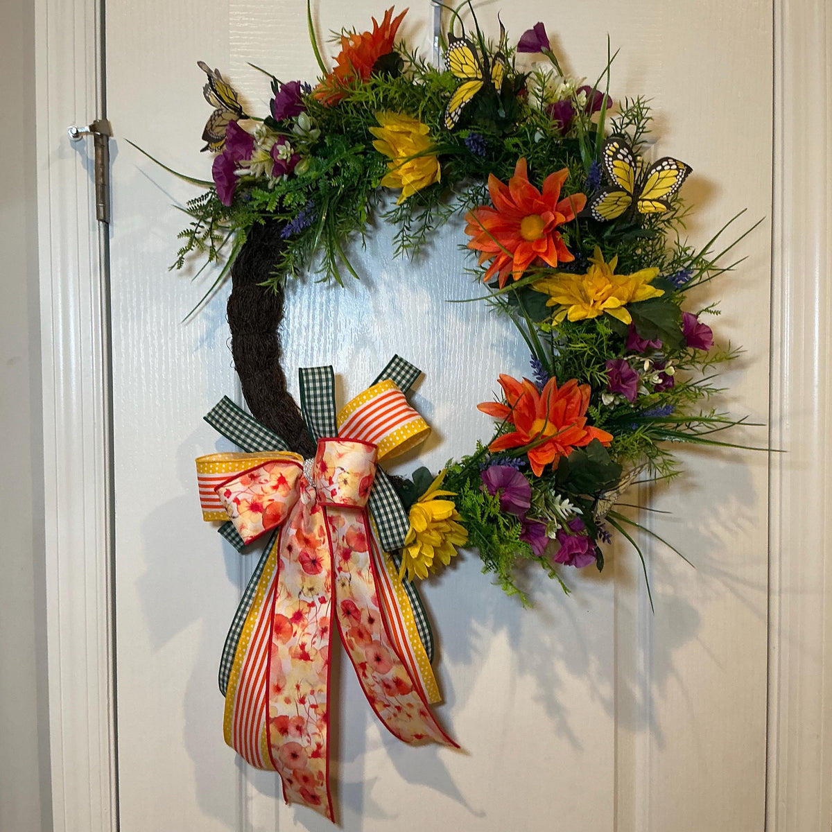 Butterfly Garden Wreath, Monarch Butterfly Decor, Wildflower Front Door Natural Fiber Decor