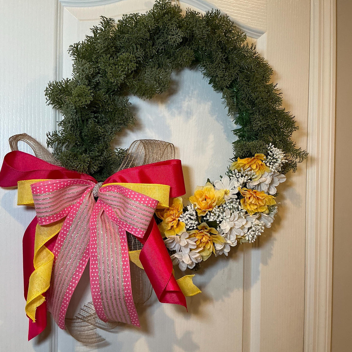 Wreath with Large Layered bow with center Pearl