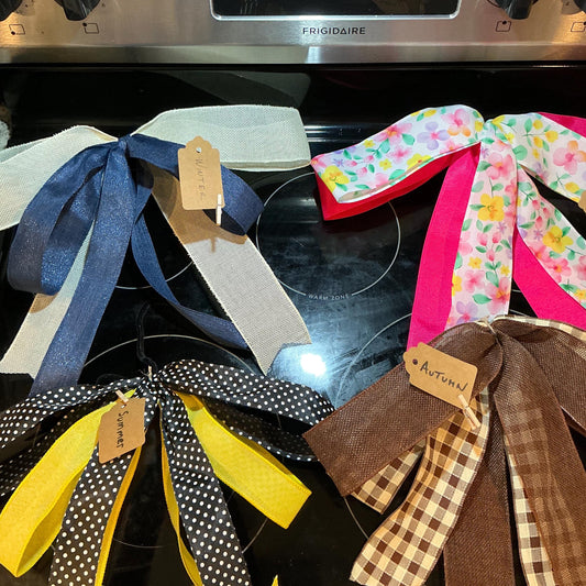 Seasonal Porch and Door Décor Set 4 Double Layered Handmade Bows Spring Summer Autumn Winter Sign Treat Yourself Gift for Busy Mom