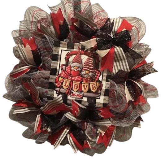 Handmade Valentine Gnome Pancake Wreath, Slim Space Saver Door Decor
