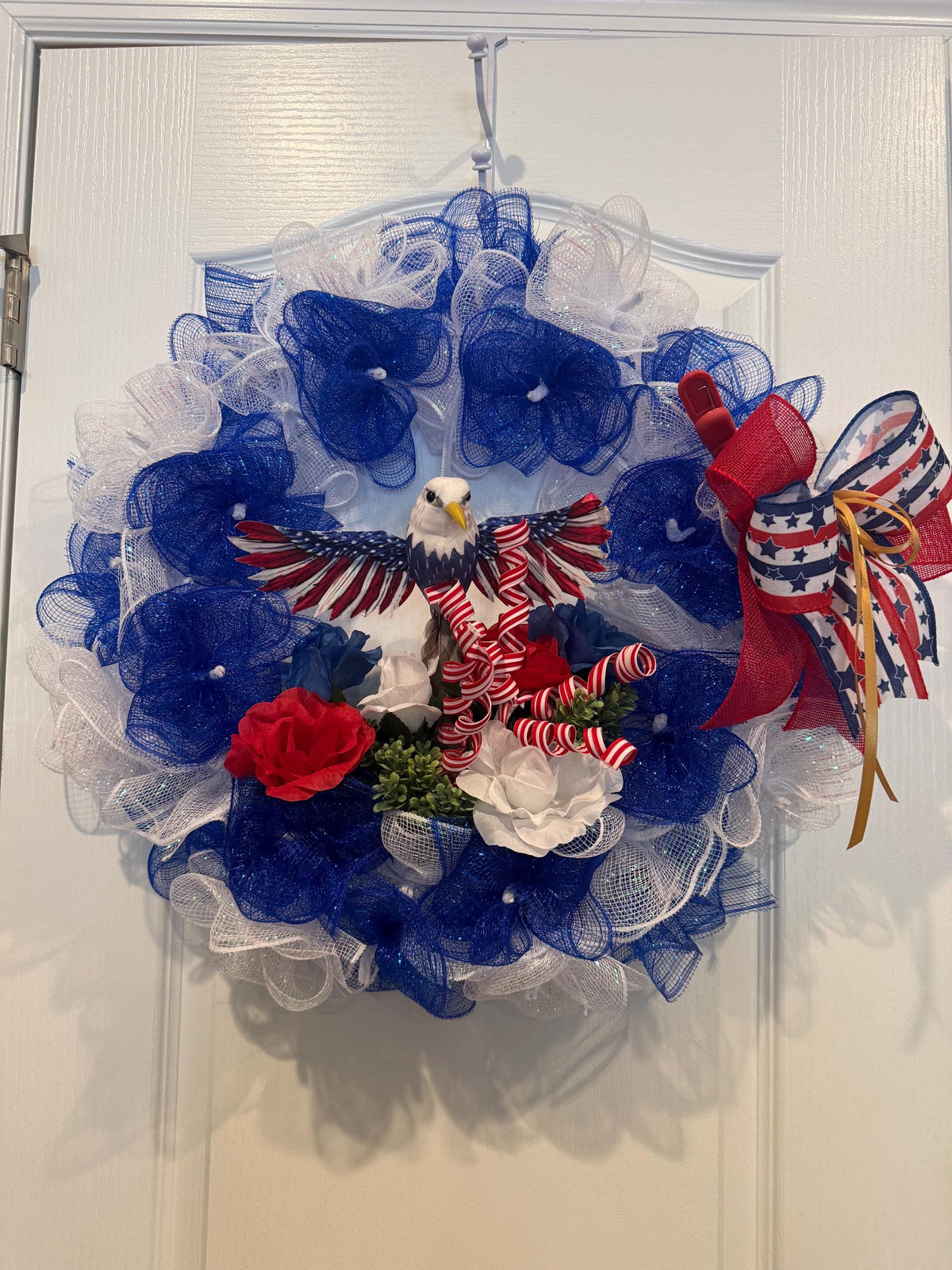 America 250th Anniversary Patriotic Eagle Wreath, Red White Blue Front Door Decor