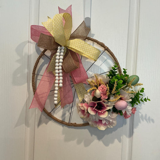 Handcrafted Easter Spoke Wheel Wreath, 14 Inch Farmhouse Spring Door Decor