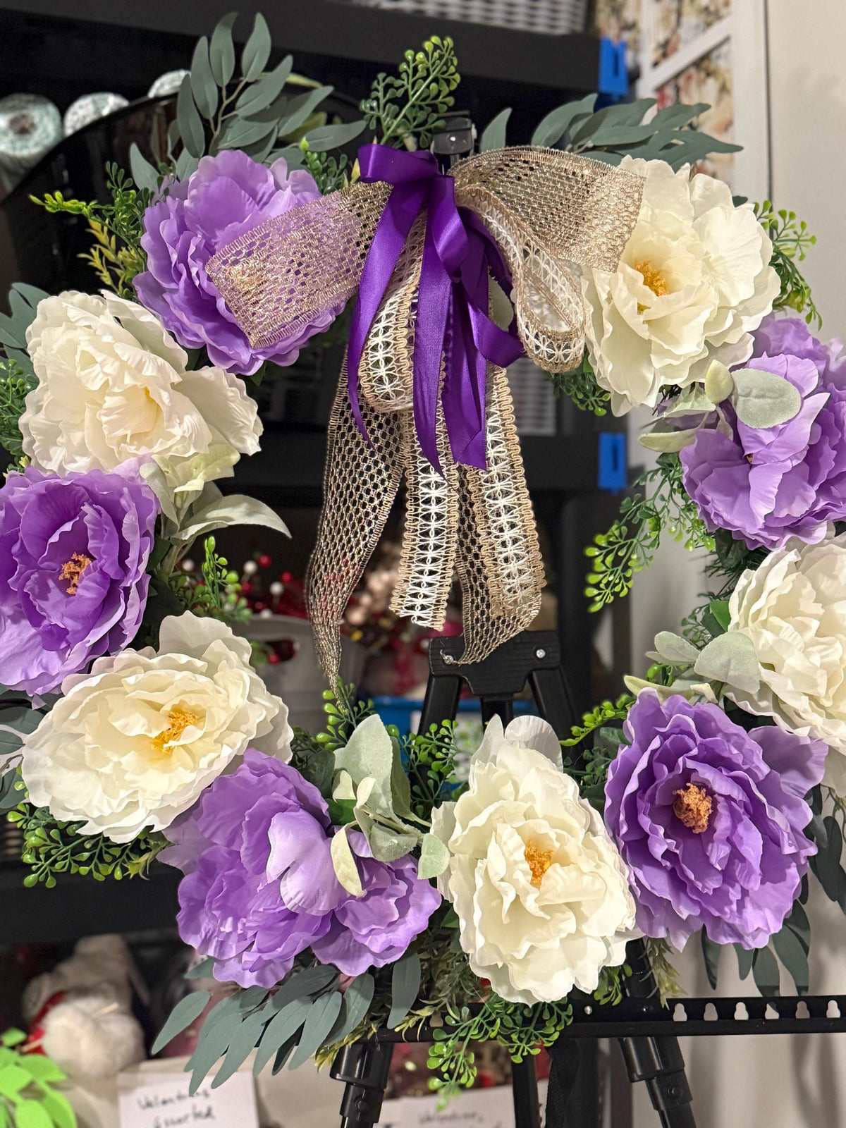 20 Inch Lavender Cream Peony Wreath, Elegant Floral Front Door Decor