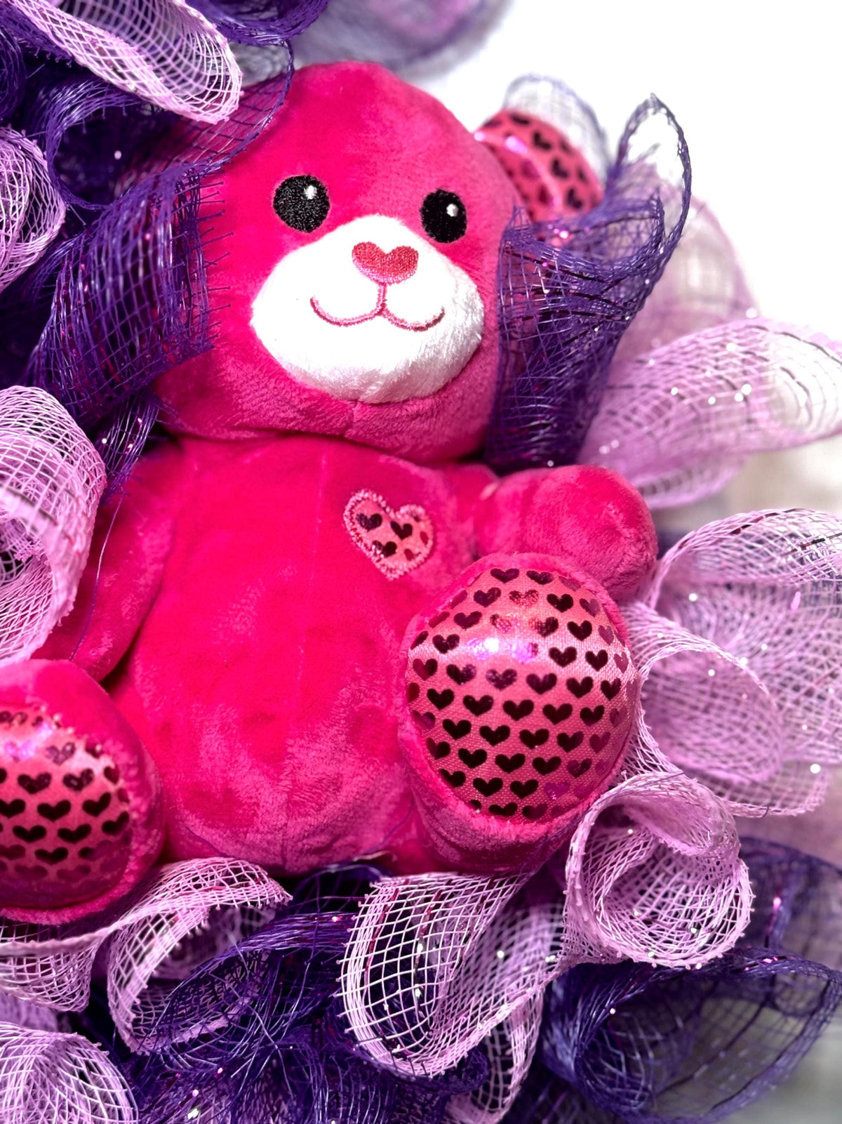 Teddy Bear Valentine's Day Door Hanger, Pink Purple Heart Decor