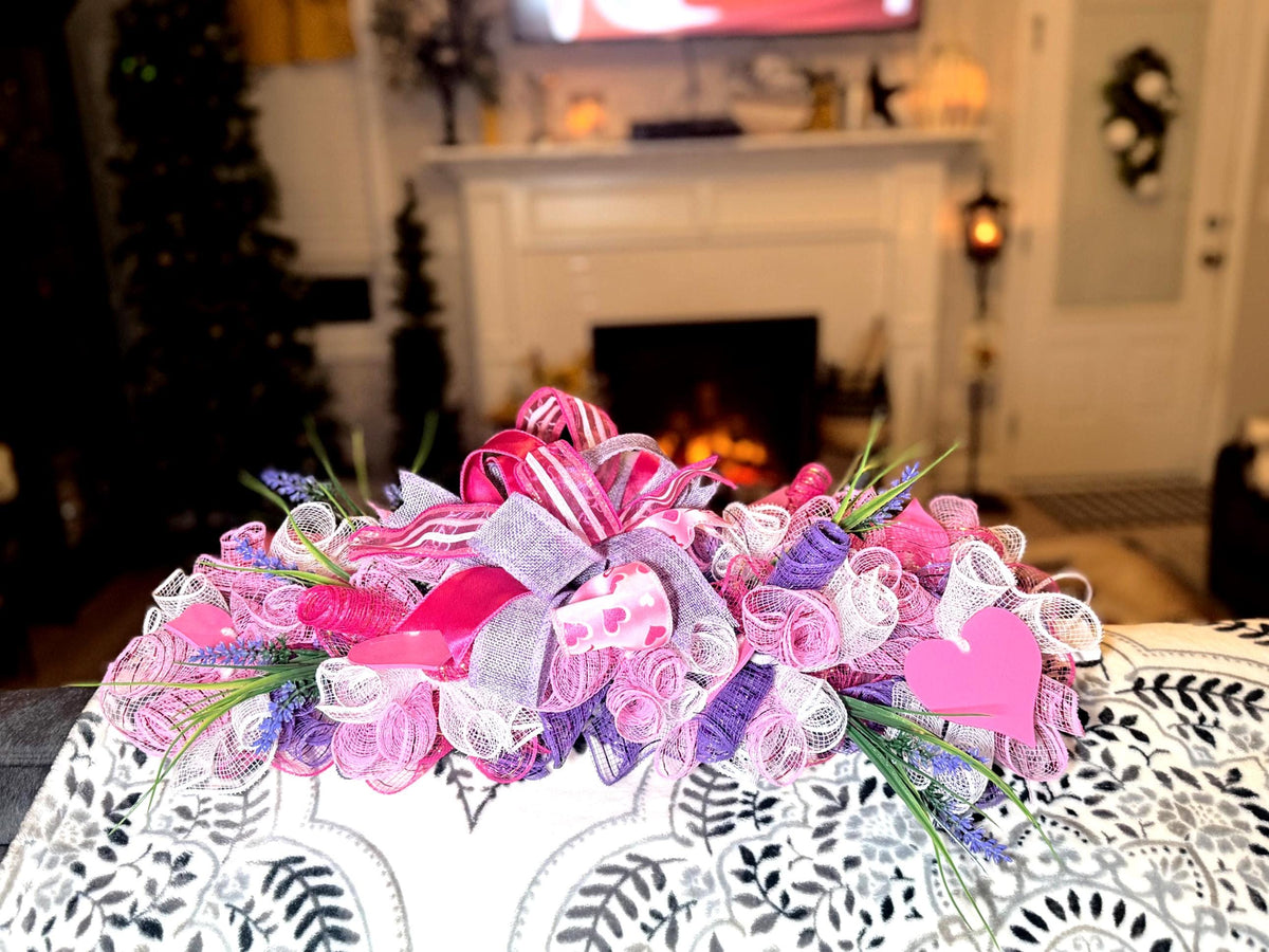 Handmade Pink Purple Front Door Swag, Lavender Floral Decor, 21 Inch Spring Accent