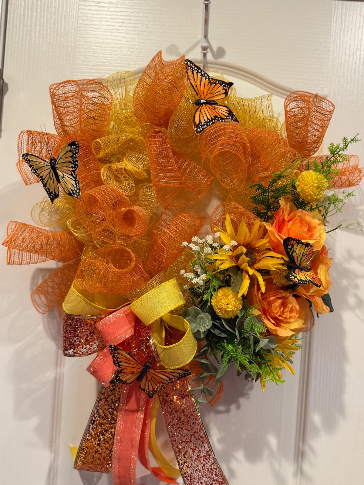 18  inch Monarch Butterfly Sunflower Wreath  Front Door Decor