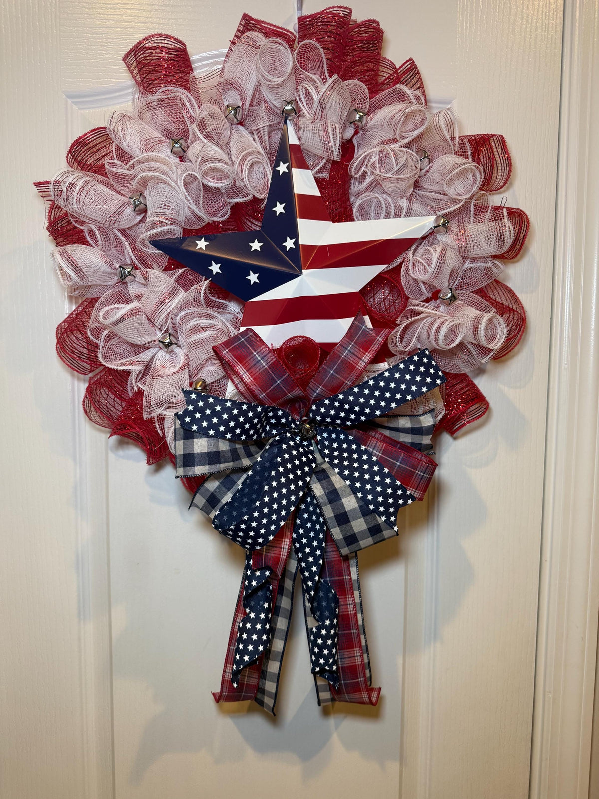 Fourth of July Wreath, American Flag Star, Red White Blue Deco Mesh, Patriotic Door Decor, Memorial Day Independence Day Wreath