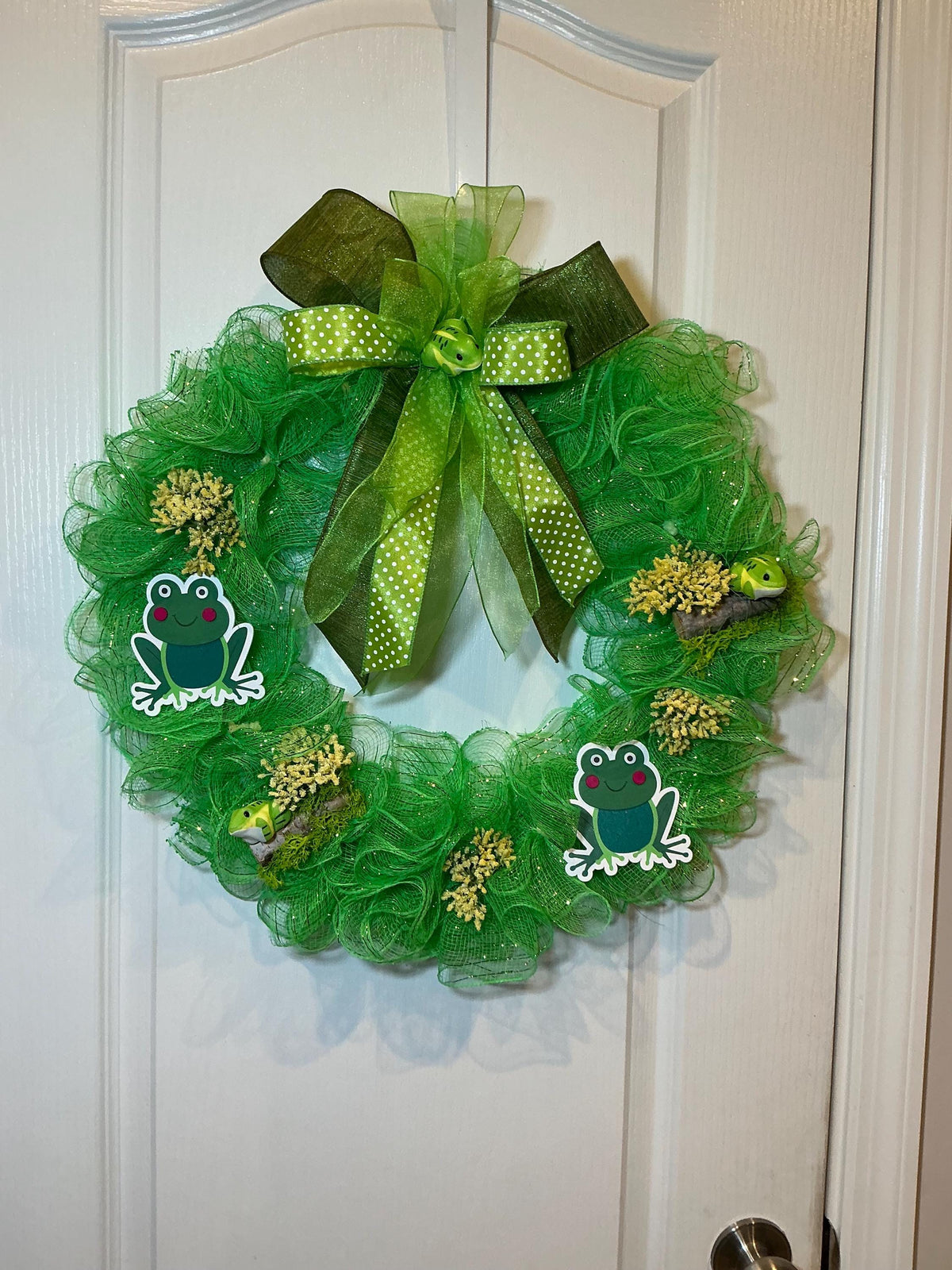 Handmade Frog Wreath, Whimsical Spring Garden Decor, Front Door Accent