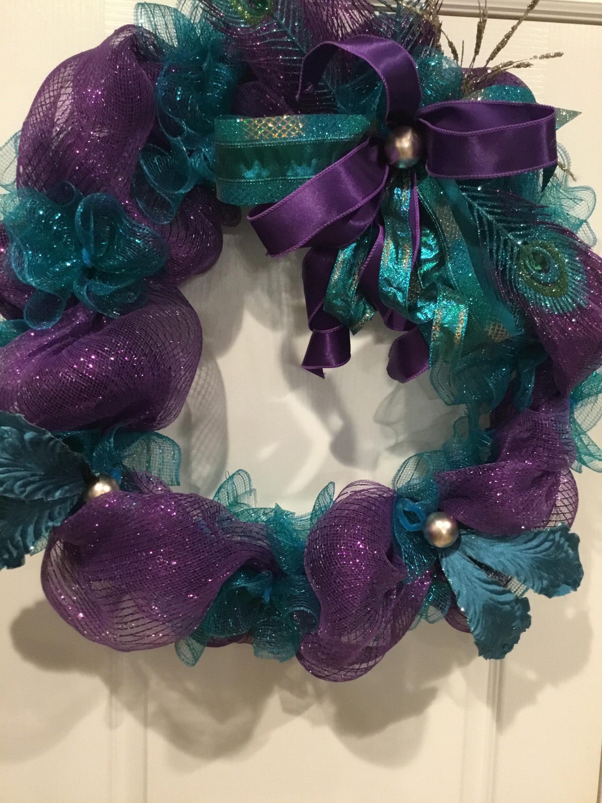 Front Door Wreath, Peacock Feather Wreath, Purple Teal Elegant, Glam  Decor, Feather Door Hanger