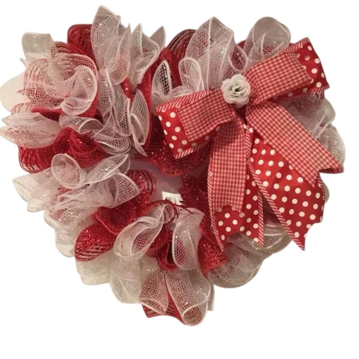 Little Miss  Valentine  Heart Wreath/  Pancake Wreath  Storm Door Wreath/ Deco Mesh Front Door Decor /Handmade Heart Wreath