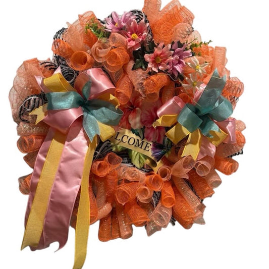 Hummingbird Haven Wreath, Colorful Front Door Decor, 18 Inch Handmade Floral Decor