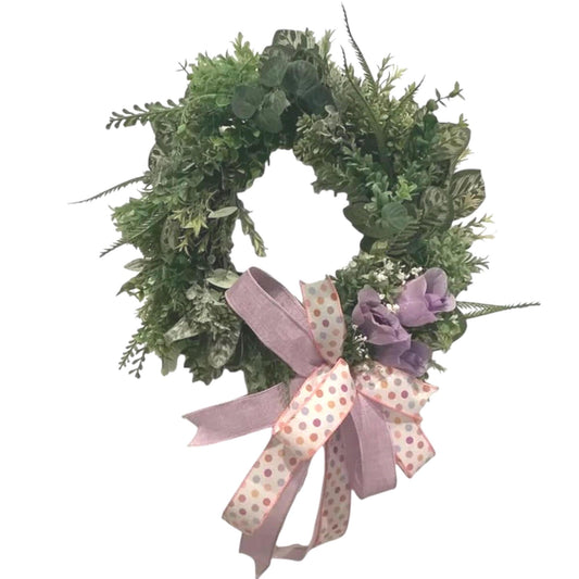 10 Inch Lavender Grapevine Wreath with Polka Dot Bow, Farmhouse Front Door Decor