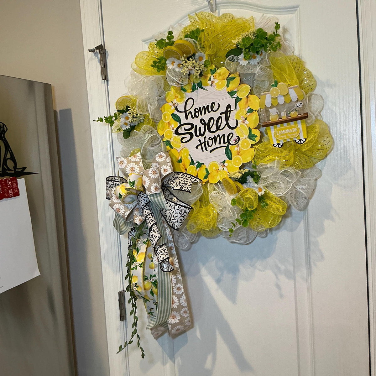 Lemon Deco Mesh Wreath, 18 Inch Home Sweet Home Sign with Daisy Bow