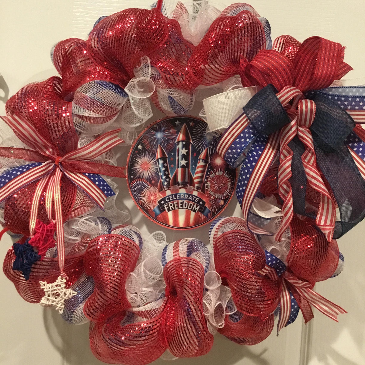 Celebrate Freedom Americana Door Sign, Red White Blue Fourth of July Decor