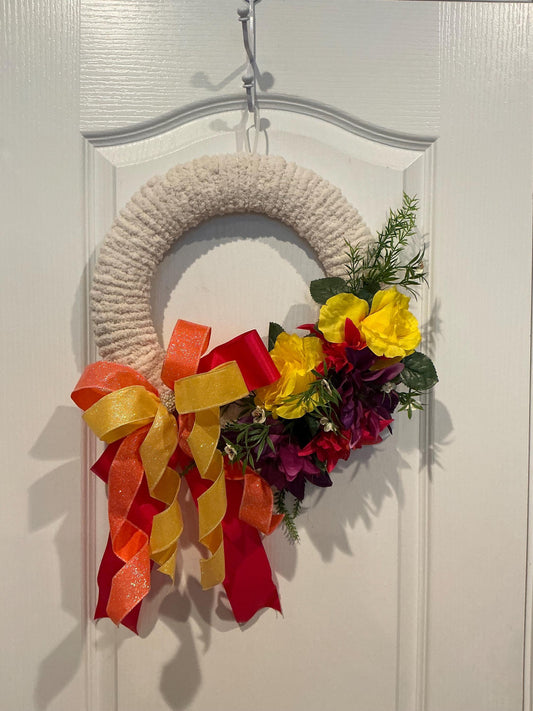 Summer Door Wreath, Yarn Wreath, Yellow Rose Wreath, Front Door Wreath, Floral Summer Wreath, Farmhouse Summer Wreath, Housewarming Gift