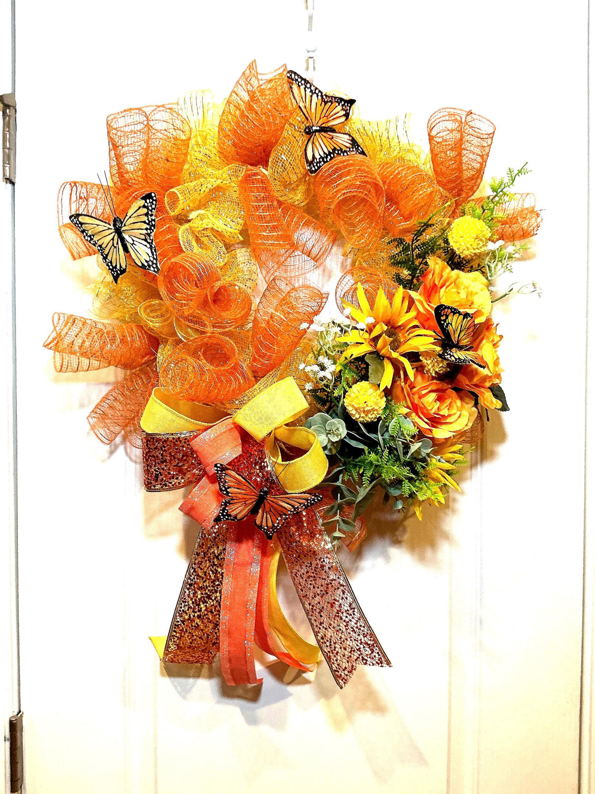 18  inch Monarch Butterfly Sunflower Wreath  Front Door Decor