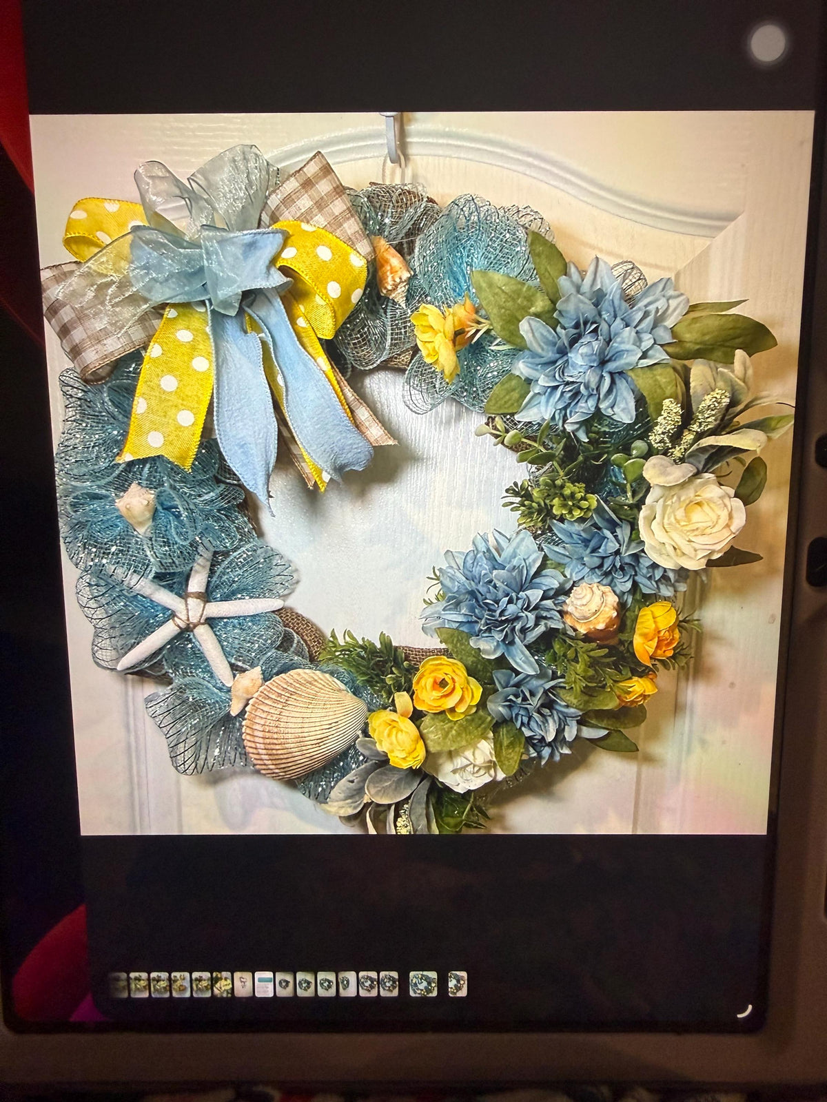 Heart Shaped Coastal Wreath with Dahlia, Ranunculus, Seashells and Starfish, Storm Door Decor