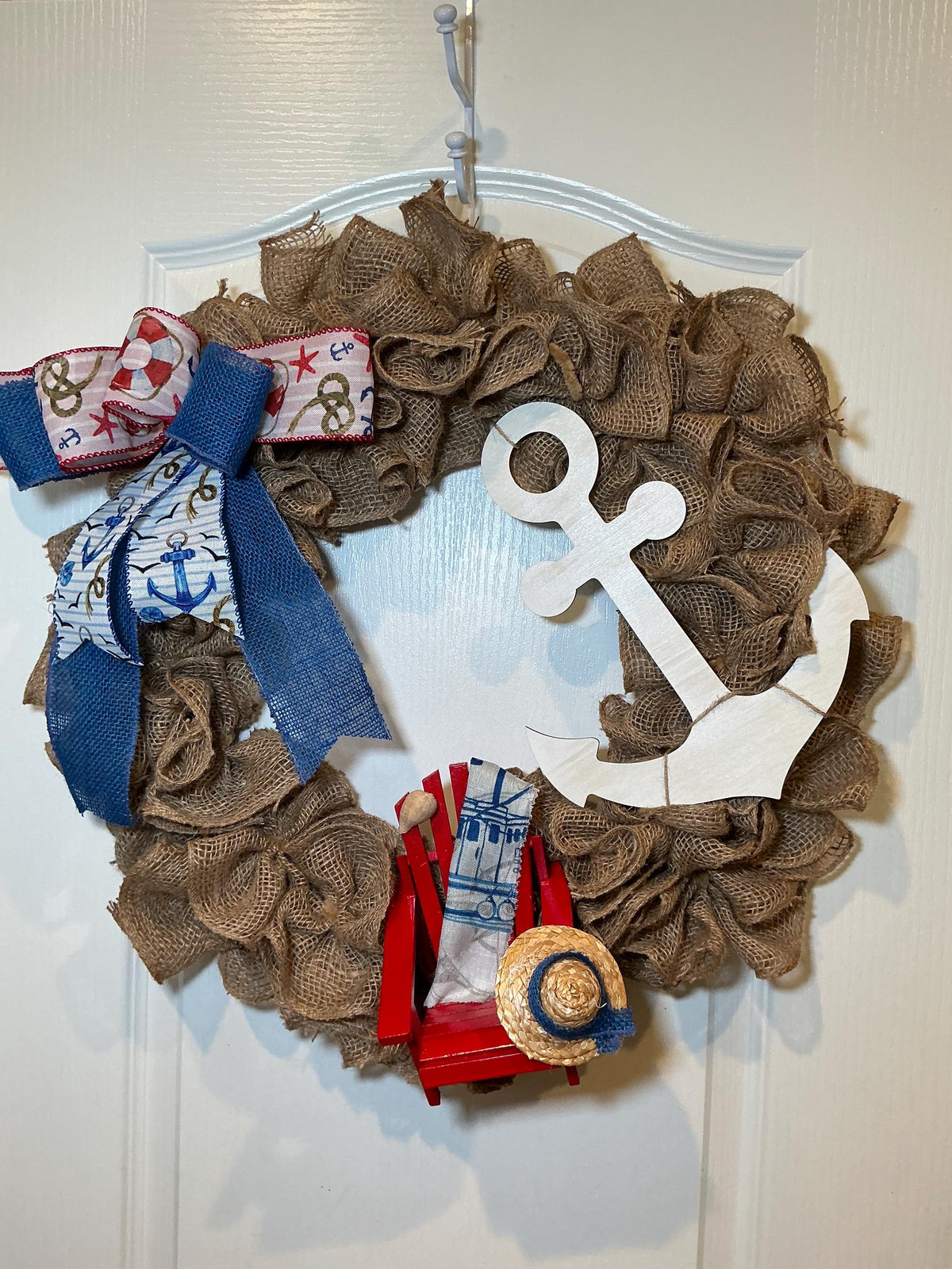 Coastal Burlap Wreath, Nautical Anchor, Adirondack Chair, Beach House Decor