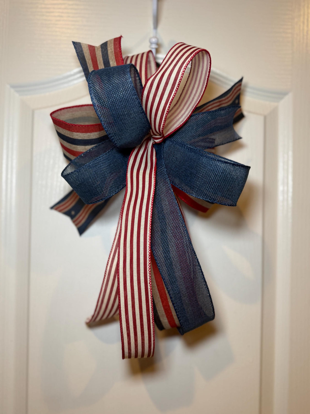 Patriotic Americana Bow, Red White Blue Wreath Decor, Lantern Topper