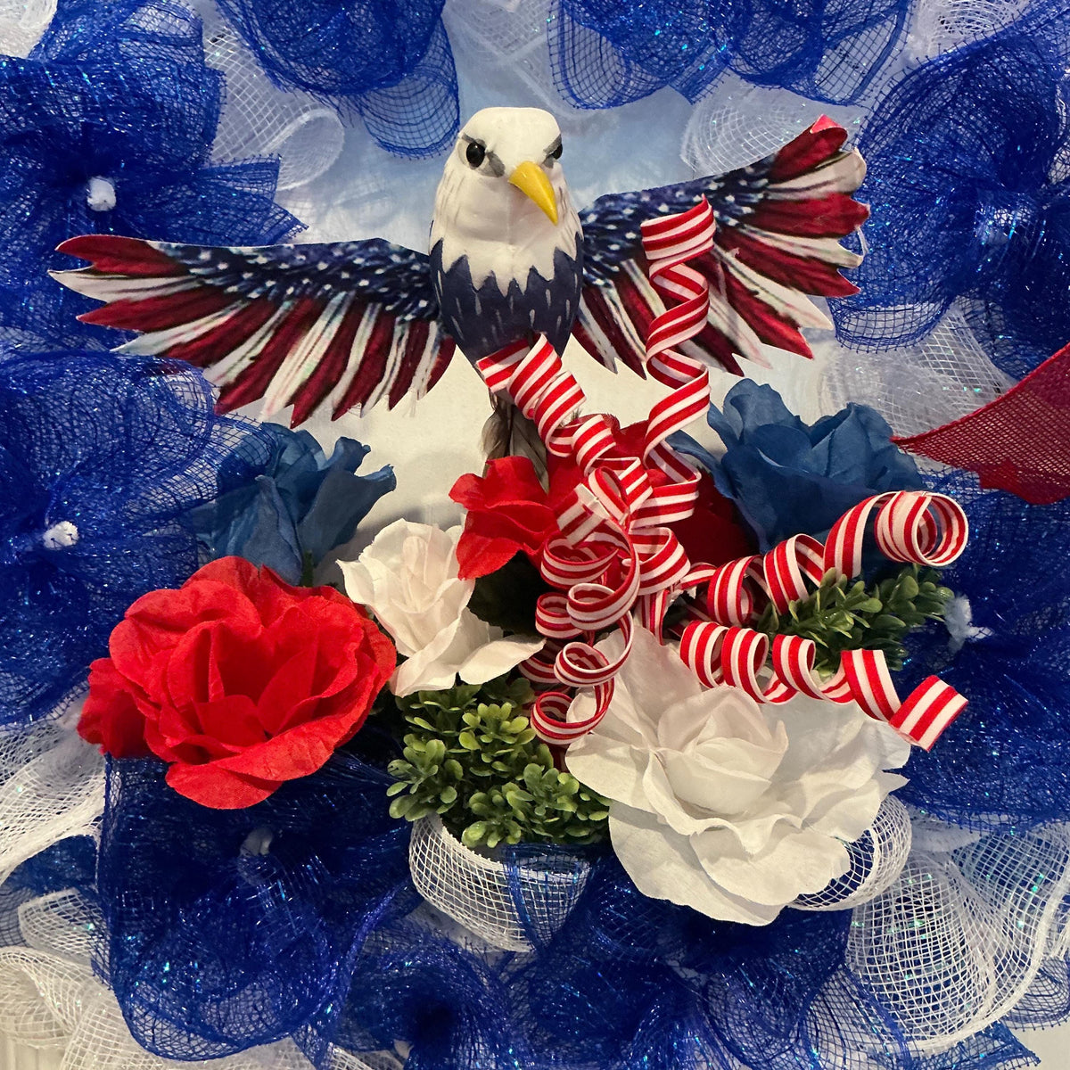 America 250th Anniversary Patriotic Eagle Wreath, Red White Blue Front Door Decor