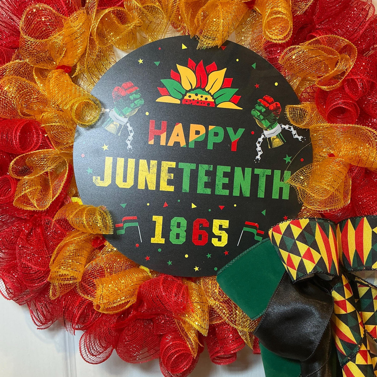 Happy Juneteenth 1865 Wreath, Kente Print Red Gold, African American Heritage June 19 Gift