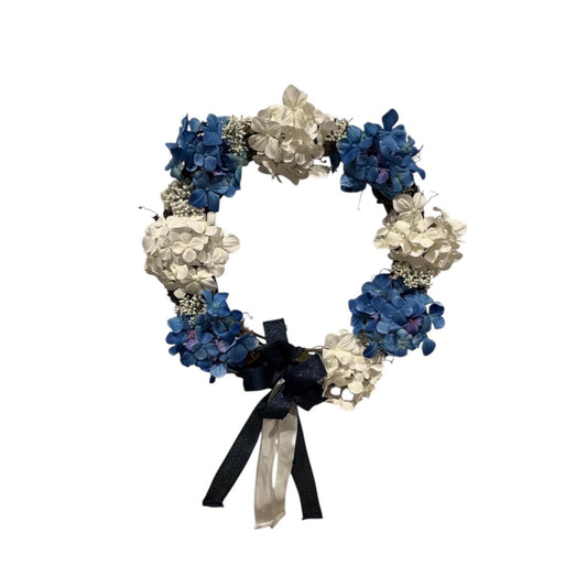 Blue White Hydrangea Grapevine Wreath, Farmhouse Cottage Style Decor