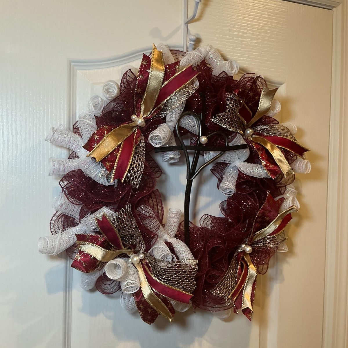 Burgundy Cross Wreath, Heart Cross Religious Accent, Christian Home Decor, Church Wall Hanging, Cranberry Gold Faith Wreath