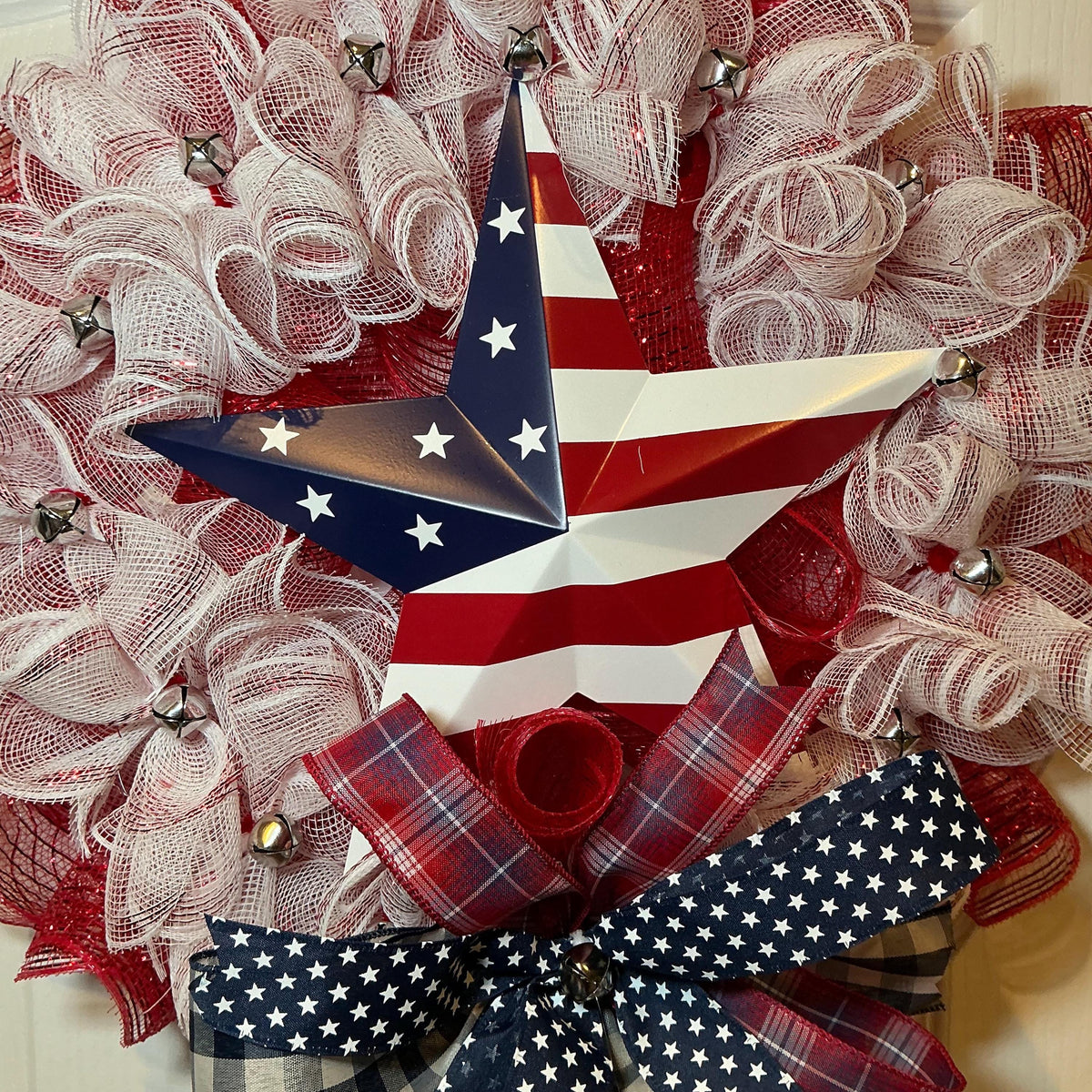 Fourth of July Wreath, American Flag Star, Red White Blue Deco Mesh, Patriotic Door Decor, Memorial Day Independence Day Wreath